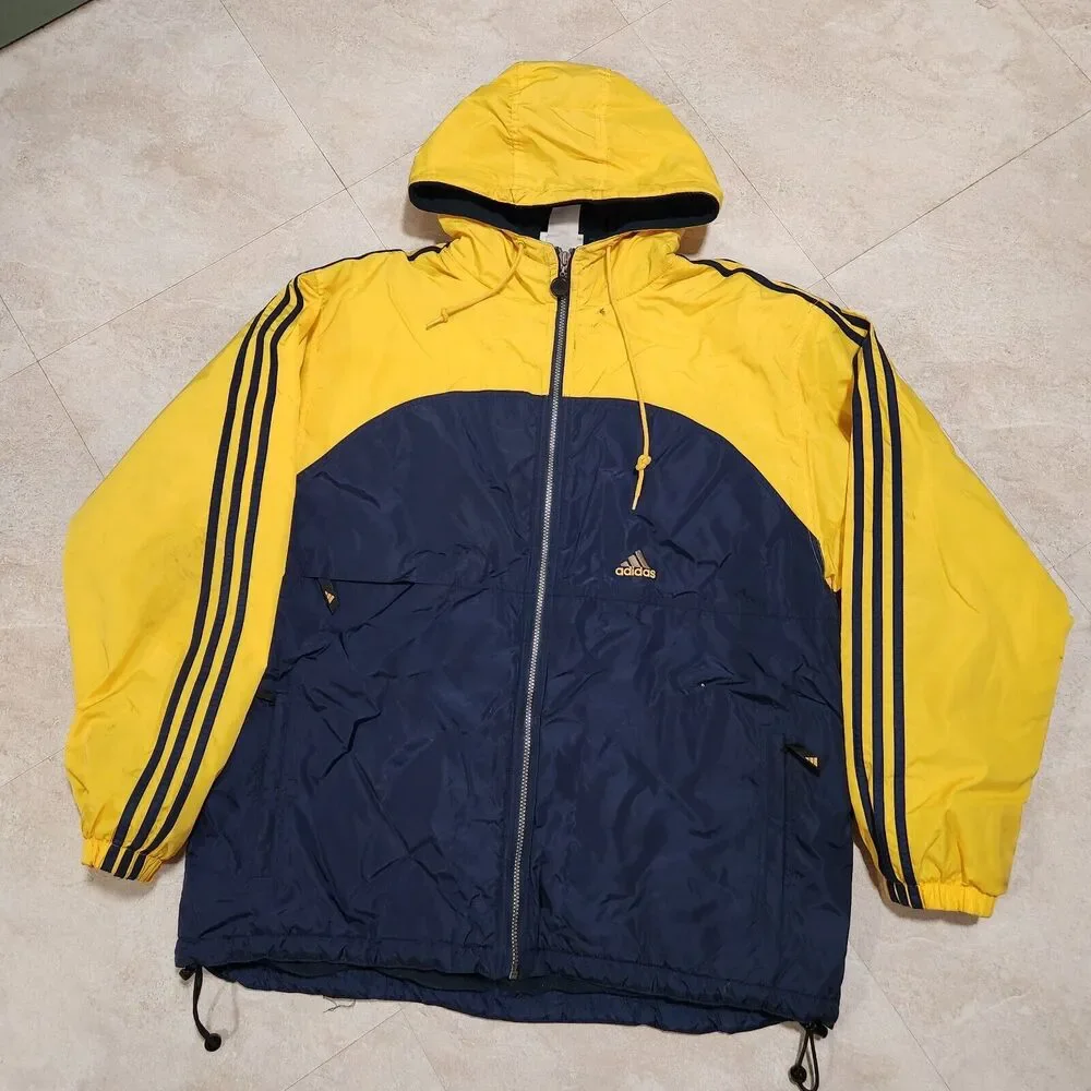 VTG 90s Y2K‎ Adidas Mens L Large 3 Stripes Logo Embroidered Fleece Lined Jacket